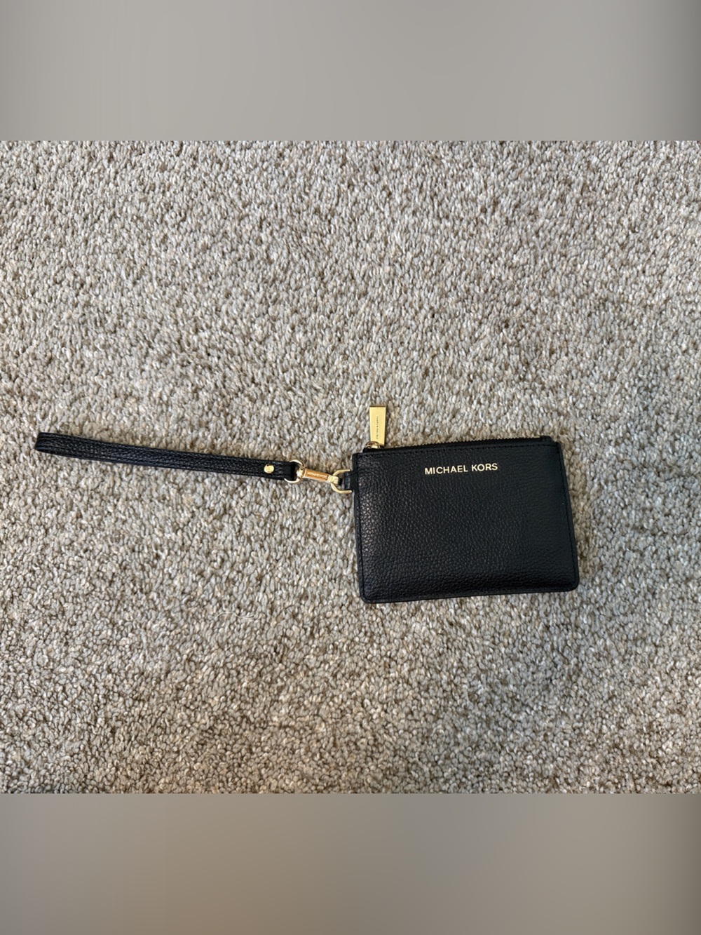 Michael Kors Black Pebbled Leather Wristlet with Gold Hardware